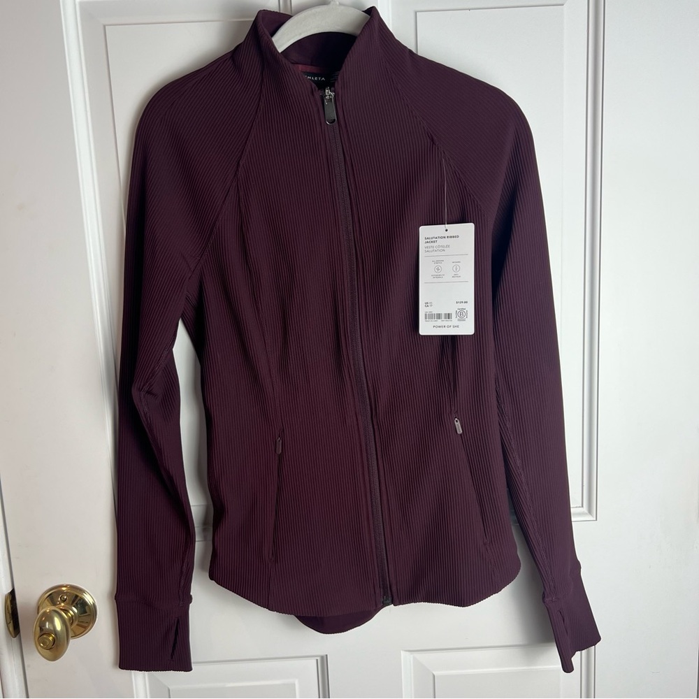 NWT Athleta Deep Burgundy Salutation Ribbed Jacket Size XS